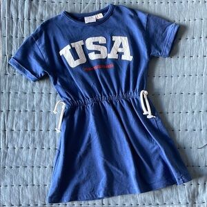 Zara Kids Blue USA Dress with White Accents